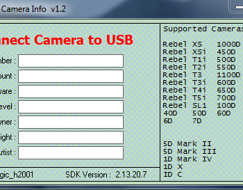 Screenshot vom Programm EOS Camera Info