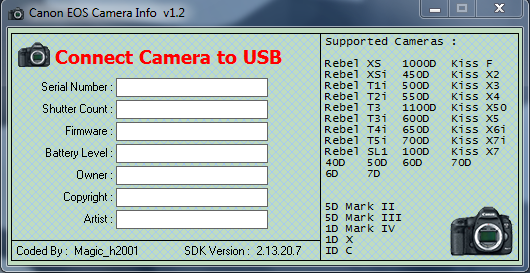 Screenshot vom Programm EOS Camera Info